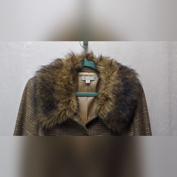 Caslon Tweed Coat w Removable Faux Fur Collar Sz L - Picture 3 of 12